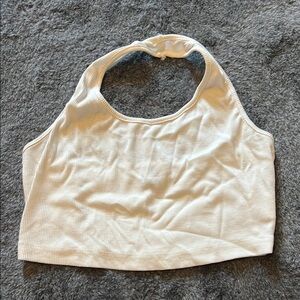 SHEIN Cream Sleeveless Crop Tank Top with Cut Out